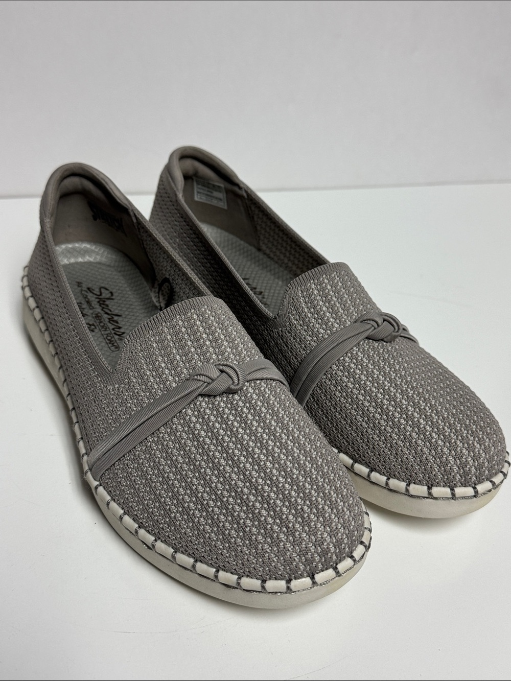 Skechers Taupe Knit Slip-On Loafers with Knot Accent